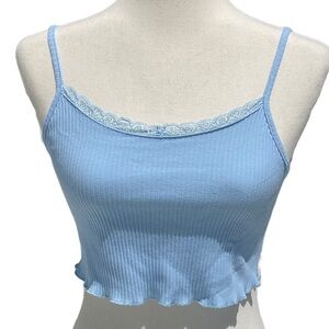Woman's Summer Crop Top  Spaghetti Strap Knit Baby Blue Tank